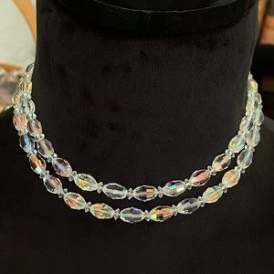 Antique Iridescent Glass Crystal Long Necklace